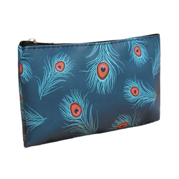 Peacock Print Turquoise Makeup Bag - Picture 1 of 5